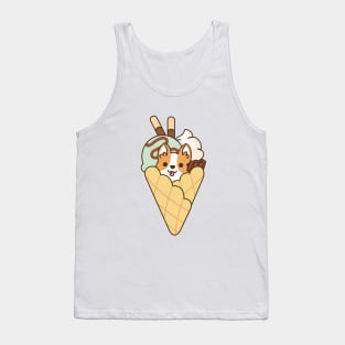 Cute Corgi in the Waffle with Mint Ice Cream & Chocolate Stick Tank Top